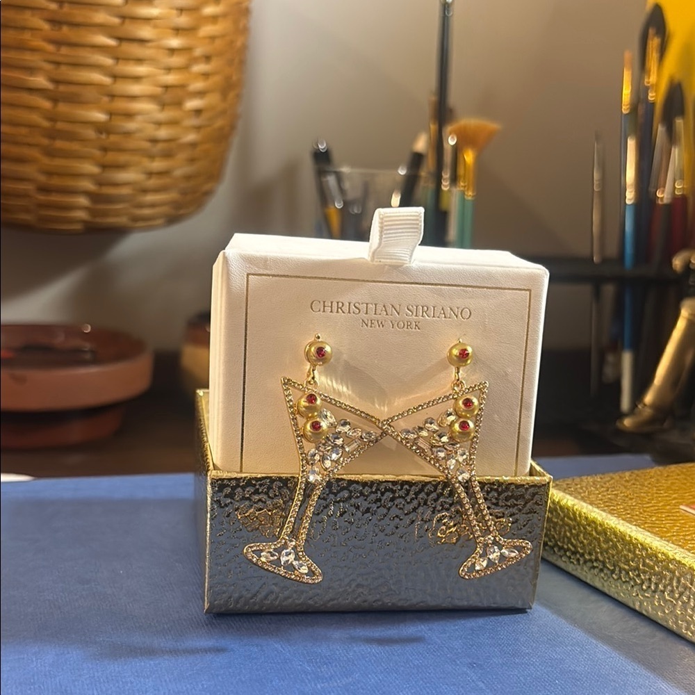 Christian Siriano Gold and Red MARTINI Earrings - Picture 7 of 9